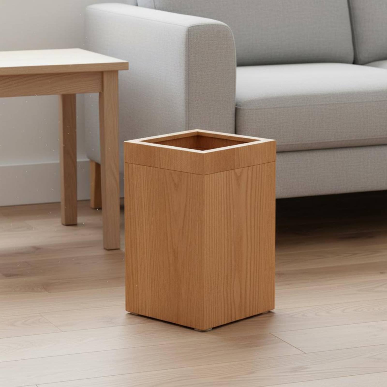Qianly Holz Mülleimer natürliche Holzoptik rechteckiger Papierkorb stabil und skandinavischer Design Mülleimer für Wohnzimmer, Schlafzimmer, Büro, color to 1, Quadrat