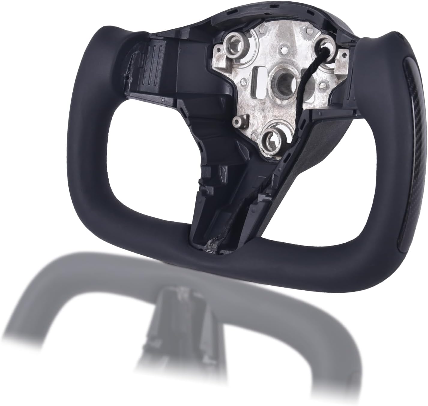 Yoke Racing Steering Wheel For Tesla Model 3 Model Y 2017-2023, Personalized Yoke Steering Wheel Nappa Leather with Side Carbon Fiber (Black Leather, with Heating)