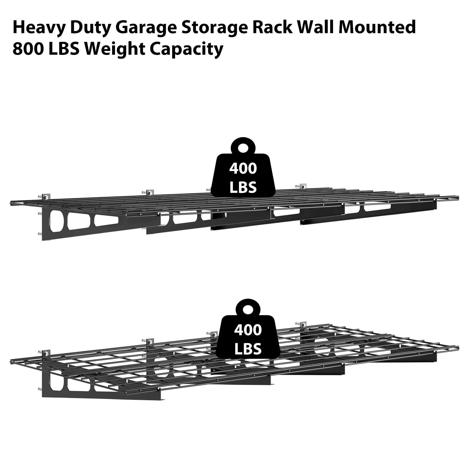Set 2 Mensole Da Parete in Metallo Industriale, Porta Attrezzi Per Garage Officina Magazzino Cantina | Portata Massima 800 kg, Ripiani Robusti 2x4 ft / 2x6 ft, Soluzione Per Organizzazione Spazio