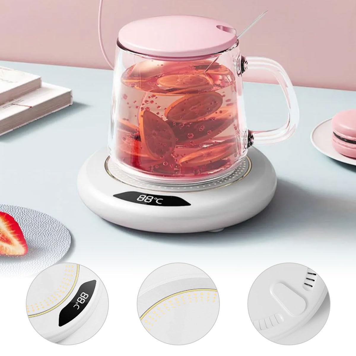 Calentador de Tazas USB con 3 Ajustes de Temperatura, Posavasos Eléctrico para Café Té Leche (Blanco)