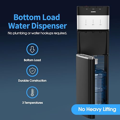 Miniatura 6 de Dispensador de enfriador de agua de carga inferior autolimpiante para botellas de 3 a 5 galones, frío caliente y habitación, bloqueo de seguridad