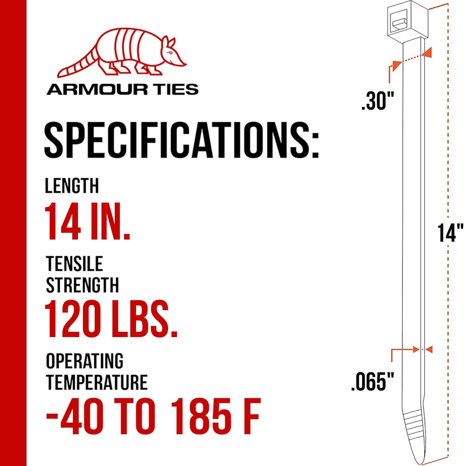 14-inch Black Zip Ties Heavy Duty UV Resistant Nylon Cable Ties, 120lb Tensile Strength, 100-Pack - Durable Wire Ties, Heavy Duty Tie Straps Indoor and Outdoor Cable Management Solution by ARMOUR TIES