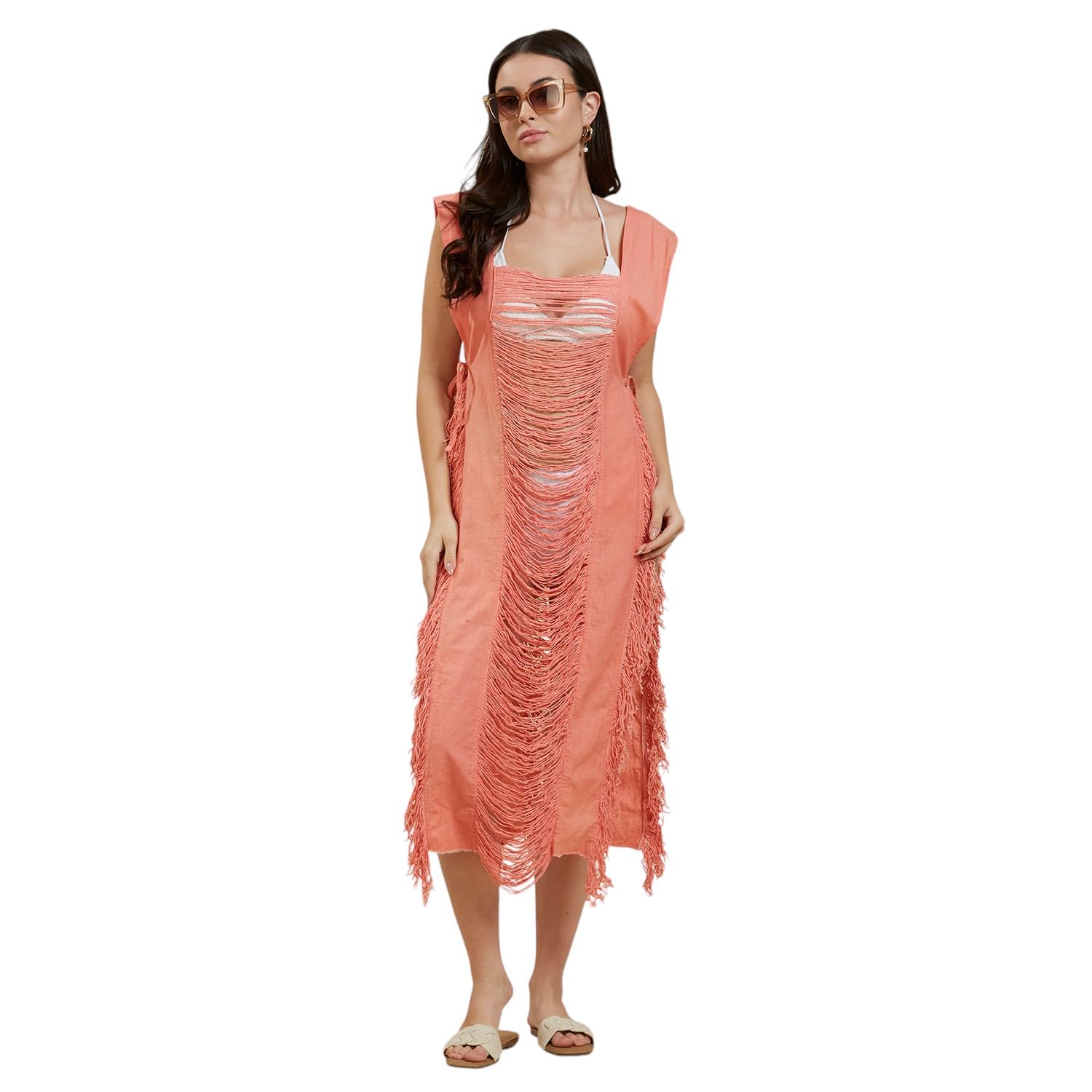 Women's Premium Beachwear Distressed Coverup Pink | Swimwear Cover up | (Free Size-Fits from XS to XXL)-image-44