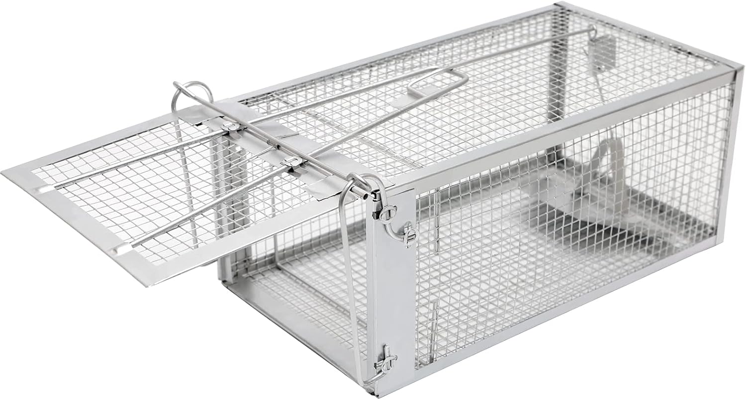 MIUBOPO Mouse Traps,Humane Live Rat Traps Cage,Pet Safe Small Animals Traps That Work for Indoor and Outdoor Catch & Release Mice Squirrel Chipmunks Rodents Voles Mole Hamsters, Silver, middle-sized
