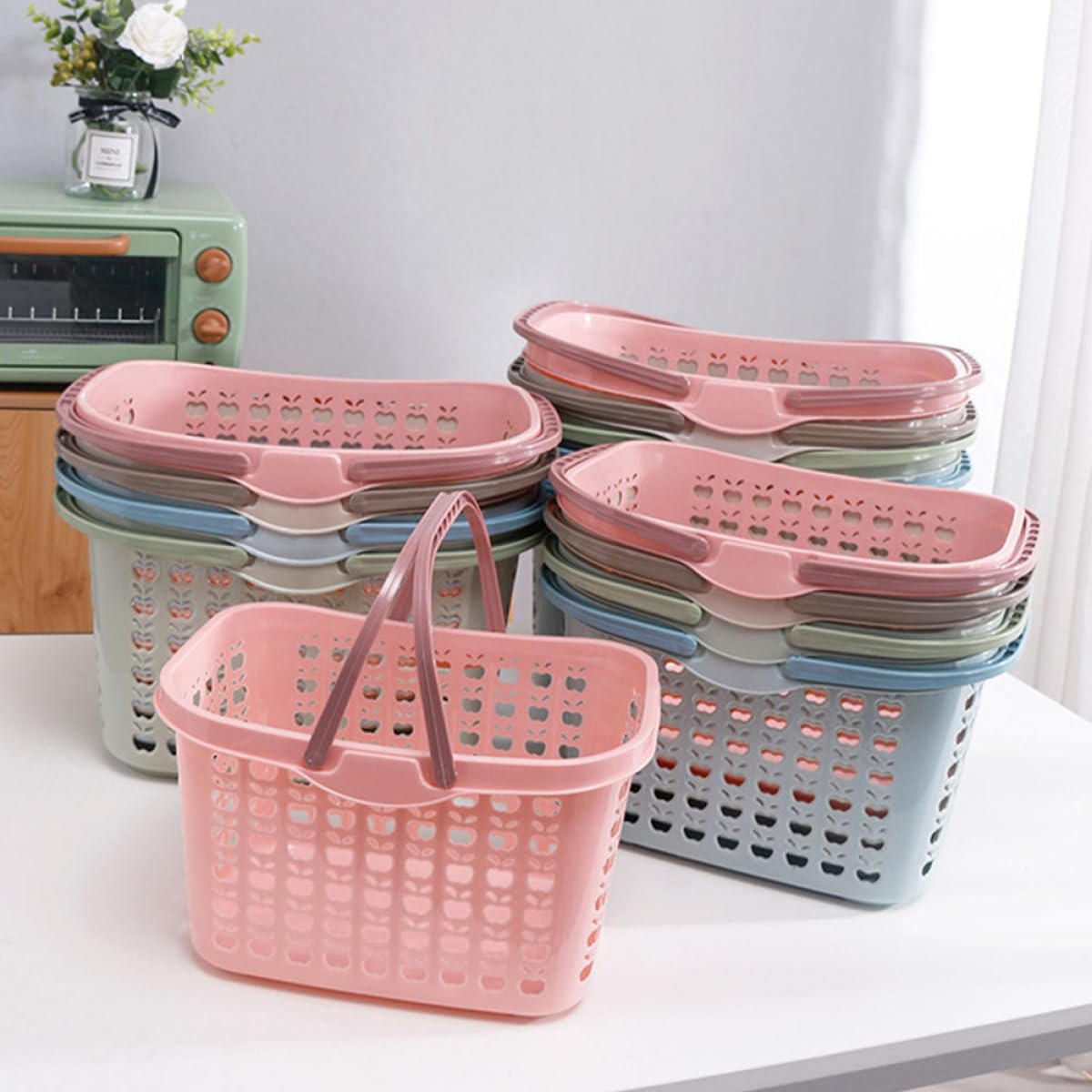 Beavorty Cestino Shopping in Plastica Blu, Leggero e Multifunzione