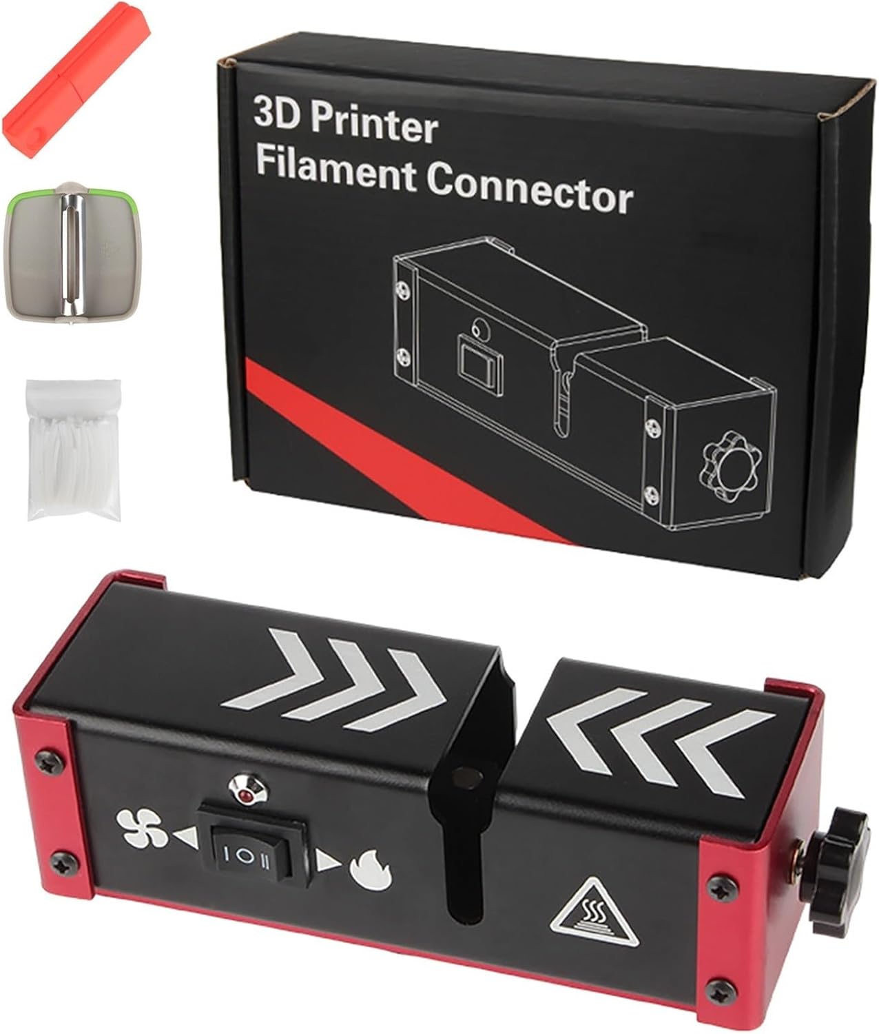 3D Printer Filament Splicer Welder, 1.75mm Filament Connector with 100Pcs PTFE Sleeve, Adjustable Tension, Heating & Cooling, Filaments Welding Joiner Clamp for PLA ABS PC PETG TPU