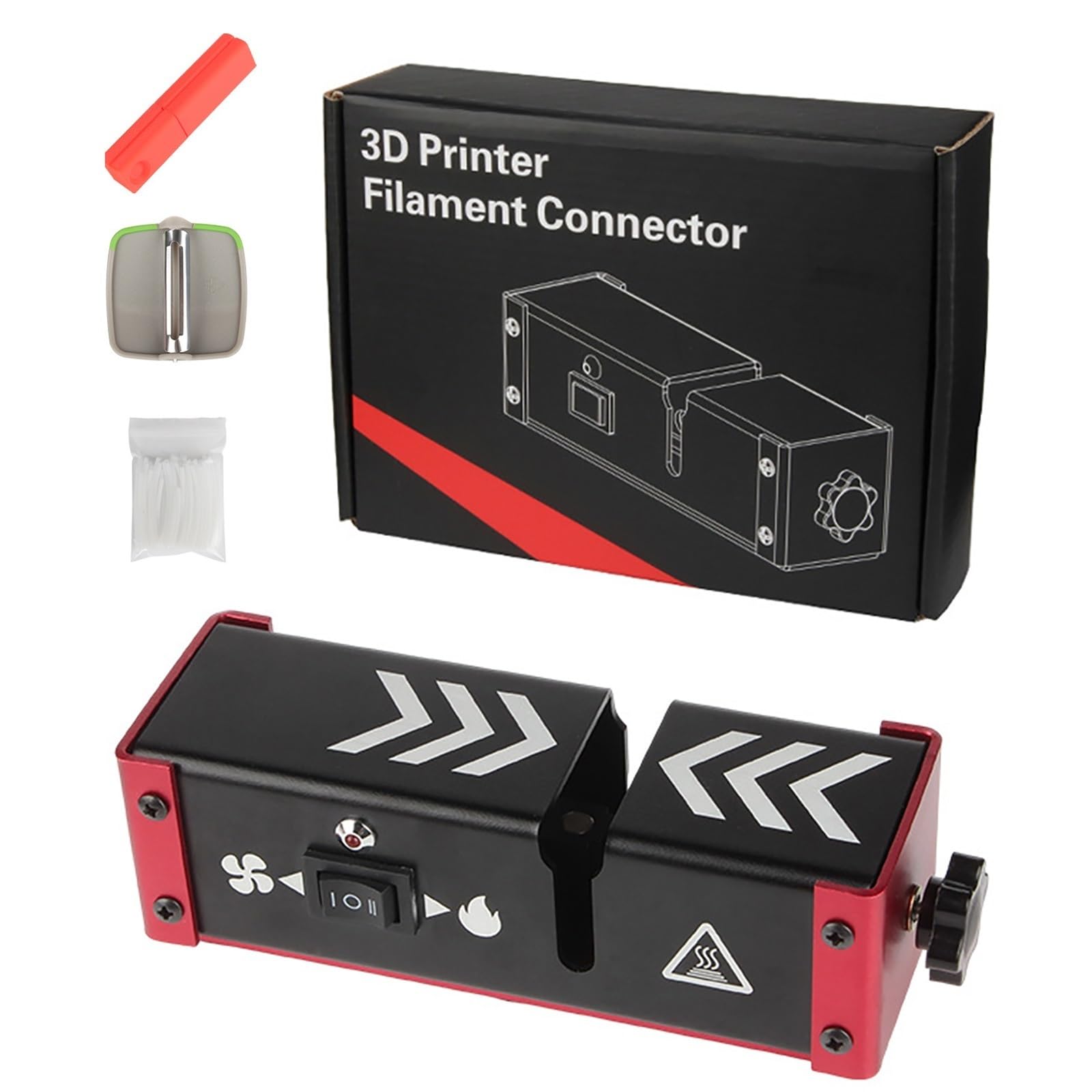 Spawarka filamentów do drukarek 3D, złącze filamentu 1,75 mm z tuleją PTFE 100 szt., regulowane naprężenie, grzanie i chłodzenie, zacisk spawalniczy do filamentów PLA, ABS, PC, PETG, TPU