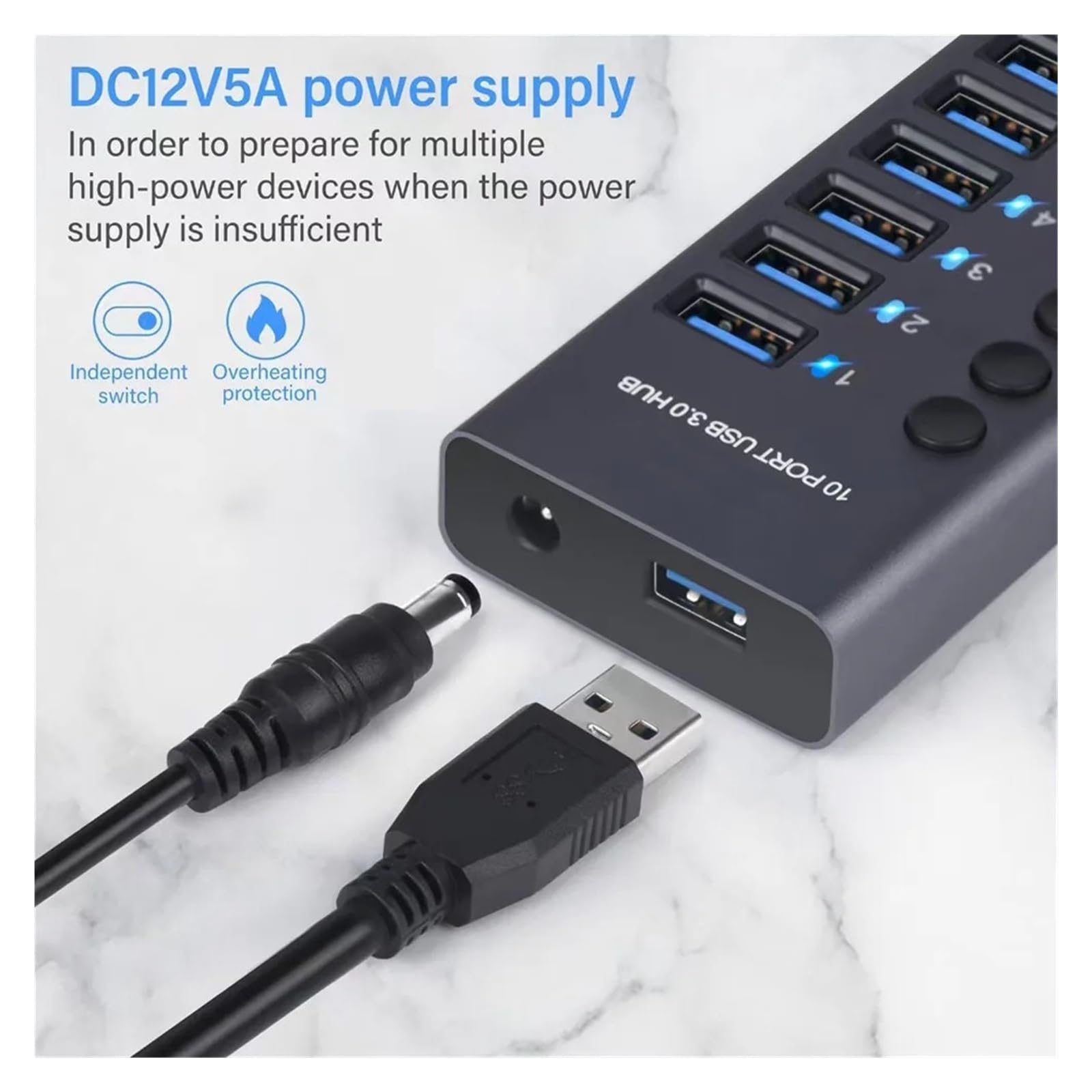 Przełącznik Gniazda Koncentratora USB 3.0 4/7/10 Koncentrator Portów Multi-tap Wieloportowa Stacja Dokująca Ładowarka Wielokrotny Zasilacz Typu C MożLiwość Szybkiego łAdowania(7USB)