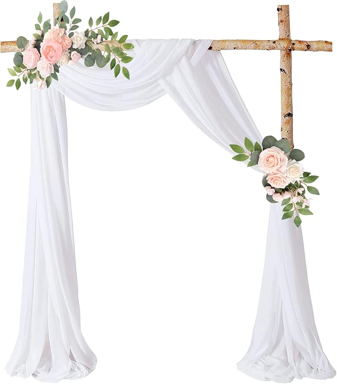PARTISKY Wedding Arch Draping Fabric,1 Panel 18FT White Wedding Arch Drapery Chiffon Fabric Arch Drapes Wedding Arch Decorations for Ceremony Reception Party Ceiling Backdrop