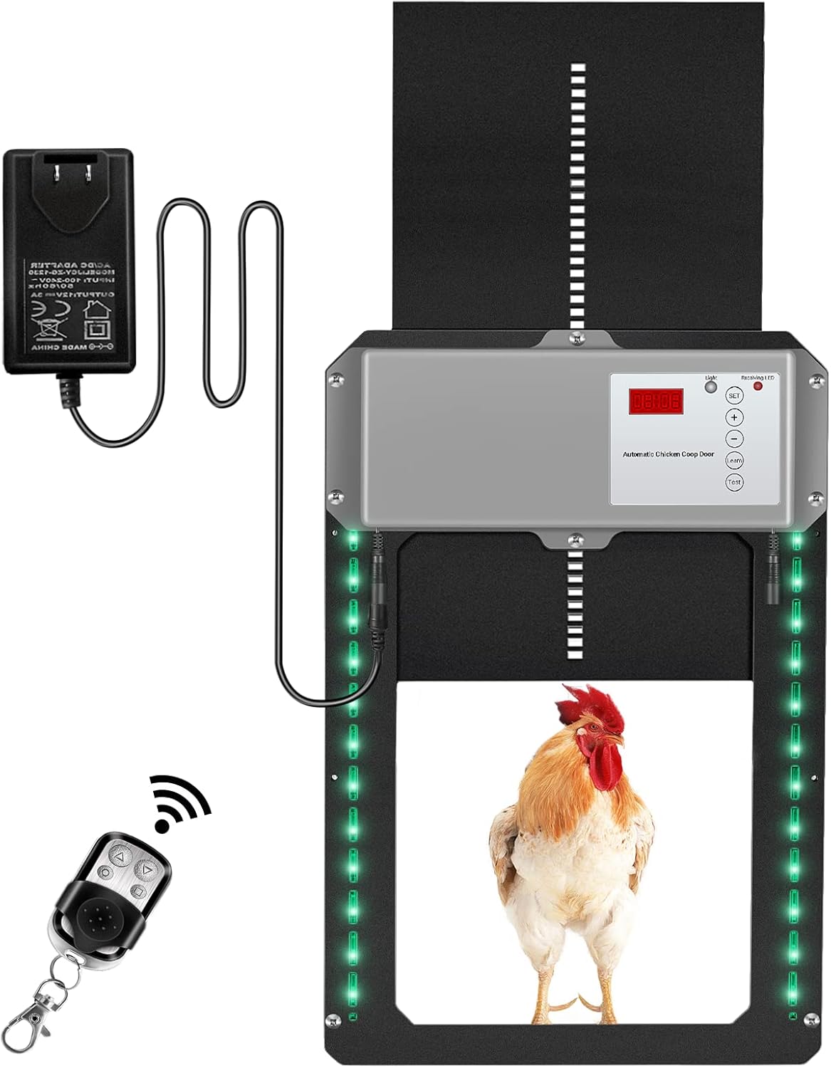 ZXMT Automatic Chicken Coop Door, Full Aluminum Chicken Coop Doors with Remote Control, Rainproof Chicken Coop Door, Predator Resistant Pop Hole Door