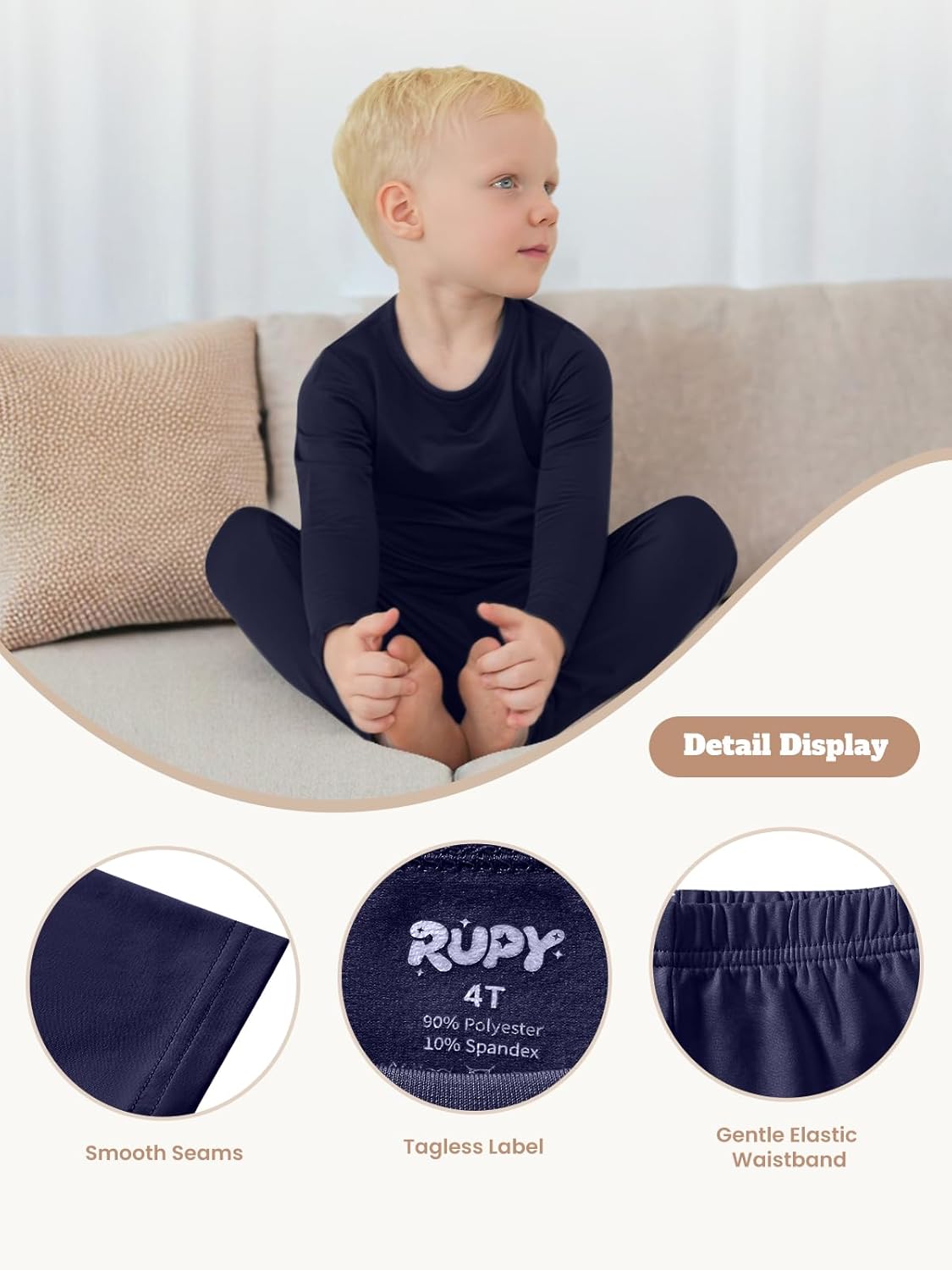 Rupy 2T-5T Toddler Thermal Underwear Set for Kids Fleece Lined Toddler Long Johns for Boys Girls Soft Base Layer Winter - Image 4