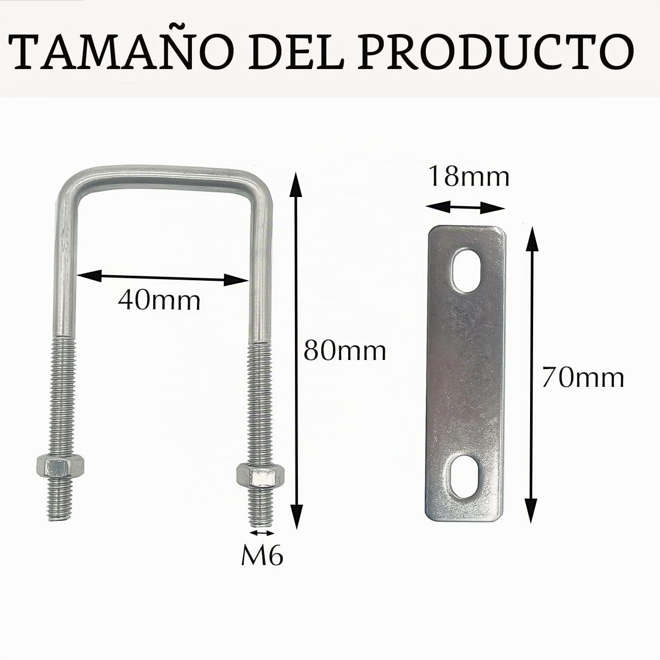 Perno en U cuadrado M6 U-Pernos - 4 piezas Pernos en U de Acero Inoxidable 304 con Tuercas Marco para Placa de Soporte en U de Poste Tuercas de Perno en U Marinas Cuadradas