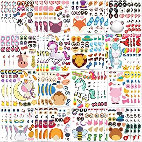 Zayvor 64 Sheets Make Your Own Stickers For Kids, Make-a-Face Stickers, Zoo Animals,Mermaid Unicorn, Gift of Festival, Reward, Art Craft, Party Favors, School ,Valentines Halloween Christmas Games Cover