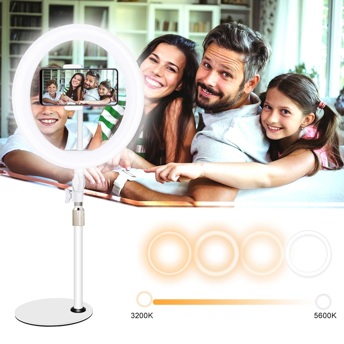 Vaguelly Lampada LED per Selfie 10 Pollici Supporto Telescopico, Luce di Riempimento Dimmerabile Usb, Controllo Cavo e Braccio Regolabile a 180°, per Video, Trucco e Streaming Live