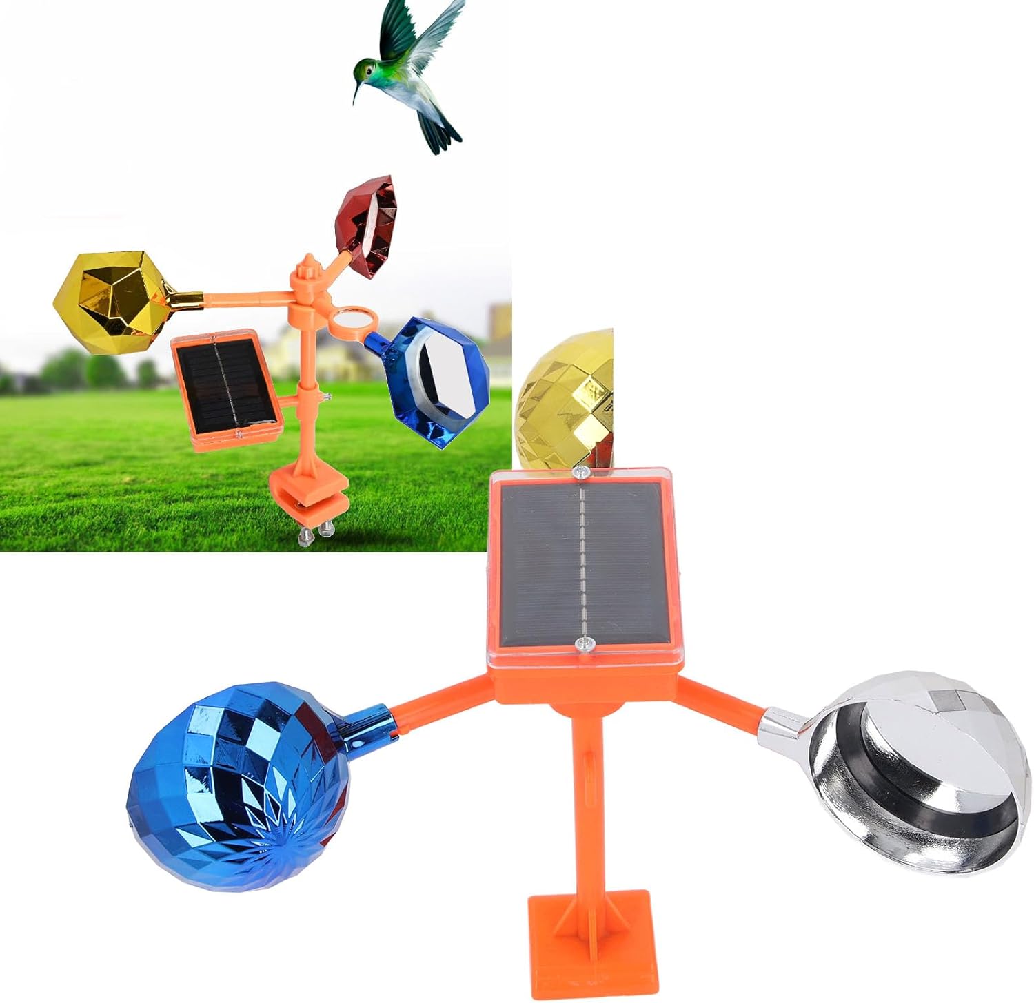 Solar Powered Bird Deterrent Device, Outdoor Visual Bird Scarer with Sound and Light, 360° Rotating Reflective Prism for Garden Orchard Roof, Rainproof Bird