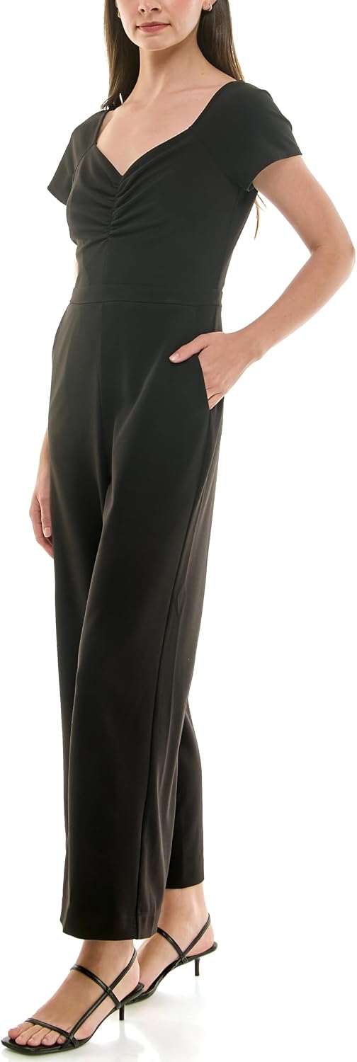 Nicole Miller New York Women's Cap Sleeve Portrait Neck Cropped Jumpsuit