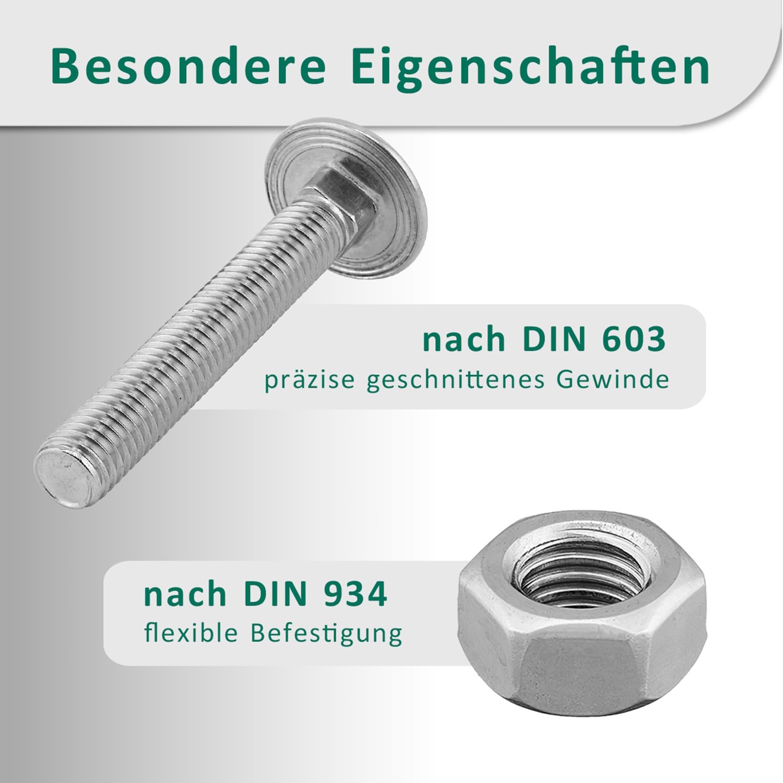 DSM – Lot de 100 boulons de carrosserie M6 x 70 mm DIN 603 – Avec écrou hexagonal DIN 934 – Inox A2/V2A – Vis TRCC à corps fileté