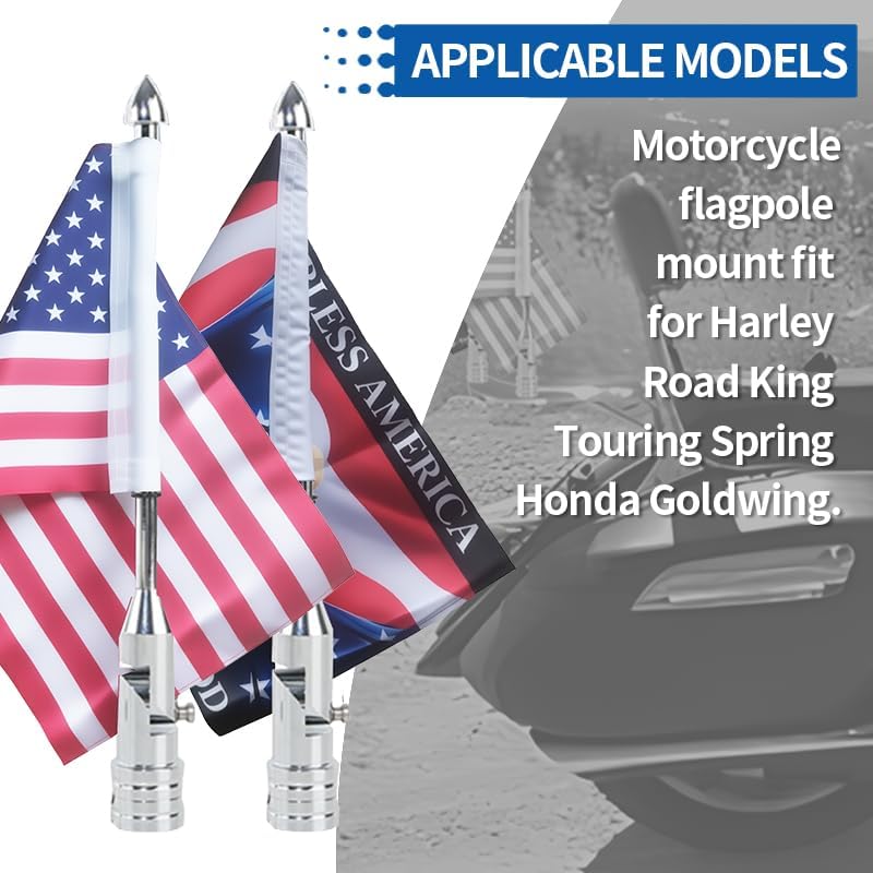 Adjustable 6'x 9'American Motorcycle Flag + Flagpole Mount & 6" x 9" Eagle American Flag + Pole Mount, for Harley Davidson Honda Goldwing CB VTX CBR Yamaha (Black) (Black)