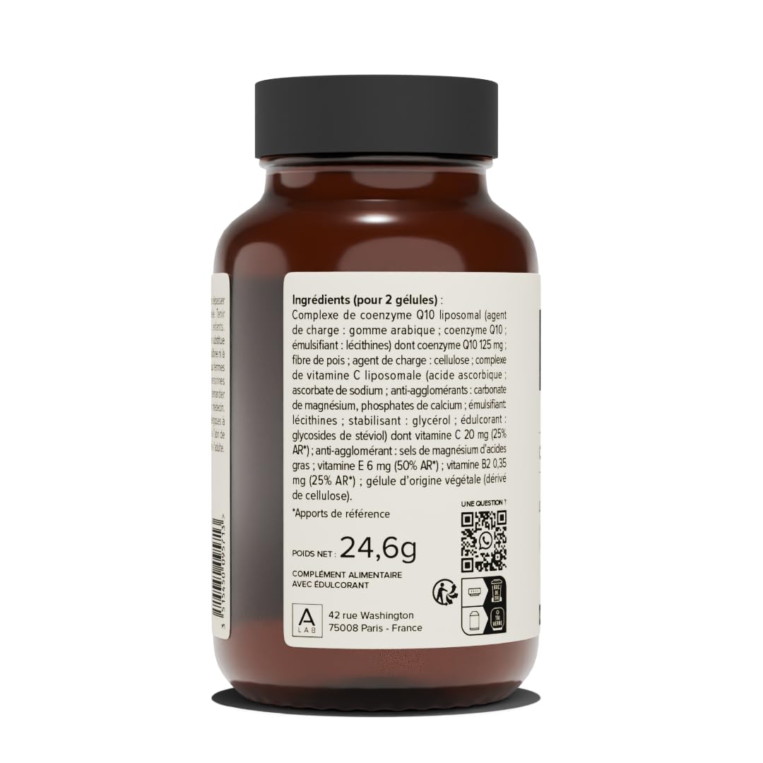 A-LAB Coenzyme Q10 Liposomale - Technologie d'Assimilation Renforcée - Complément Alimentaire Antioxydant, Anti-Age, Santé Cardiovalsculaire - 30 à 60 jours - Fabriqué en France