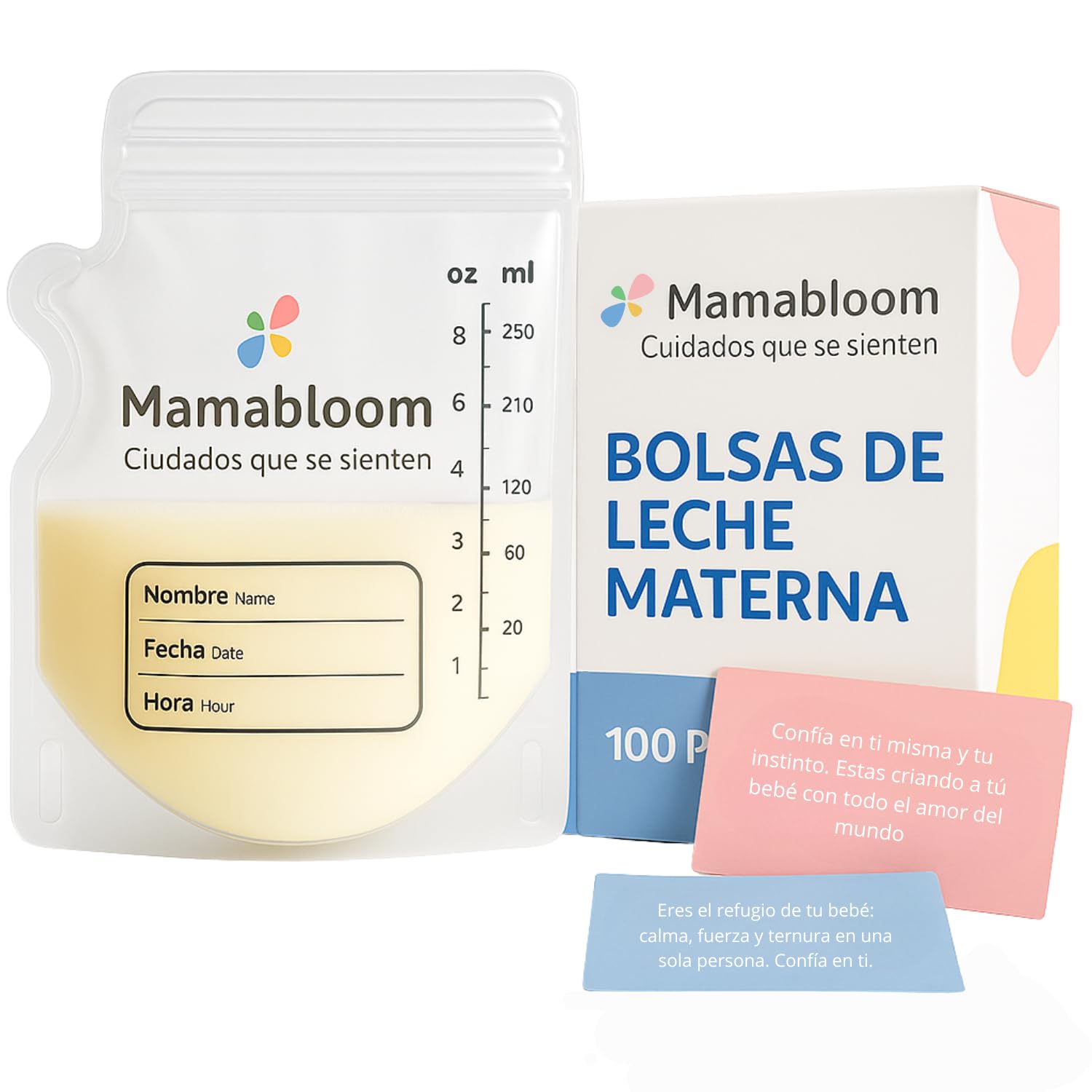 Bolsas Leche Materna - Sin BPA, Desechables de 250 ml, 100 BOLSAS, Leche Materna, Lactancia Materna, Bolsas Almacenamiento Leche Materna, Bolsas Congelar Leche Materna, Pre-esterilizadas.