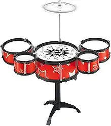 Mini Bateria Infantil Instrumento Musical Brinquedo com Prato Tambor e Baqueta (Vermelho)