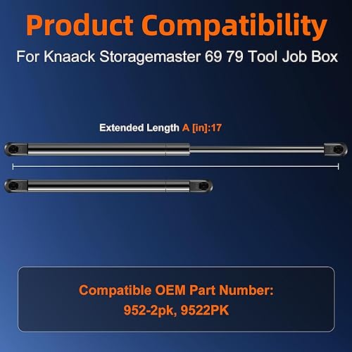 Miniatura 3 de Cantidad (2) 10159-79 Toob Box Tapa Soporte de elevación de gas Strut Shock para 952-2pk Knaack Storagemaster 69 79 Herramienta Trabajo Piano Box