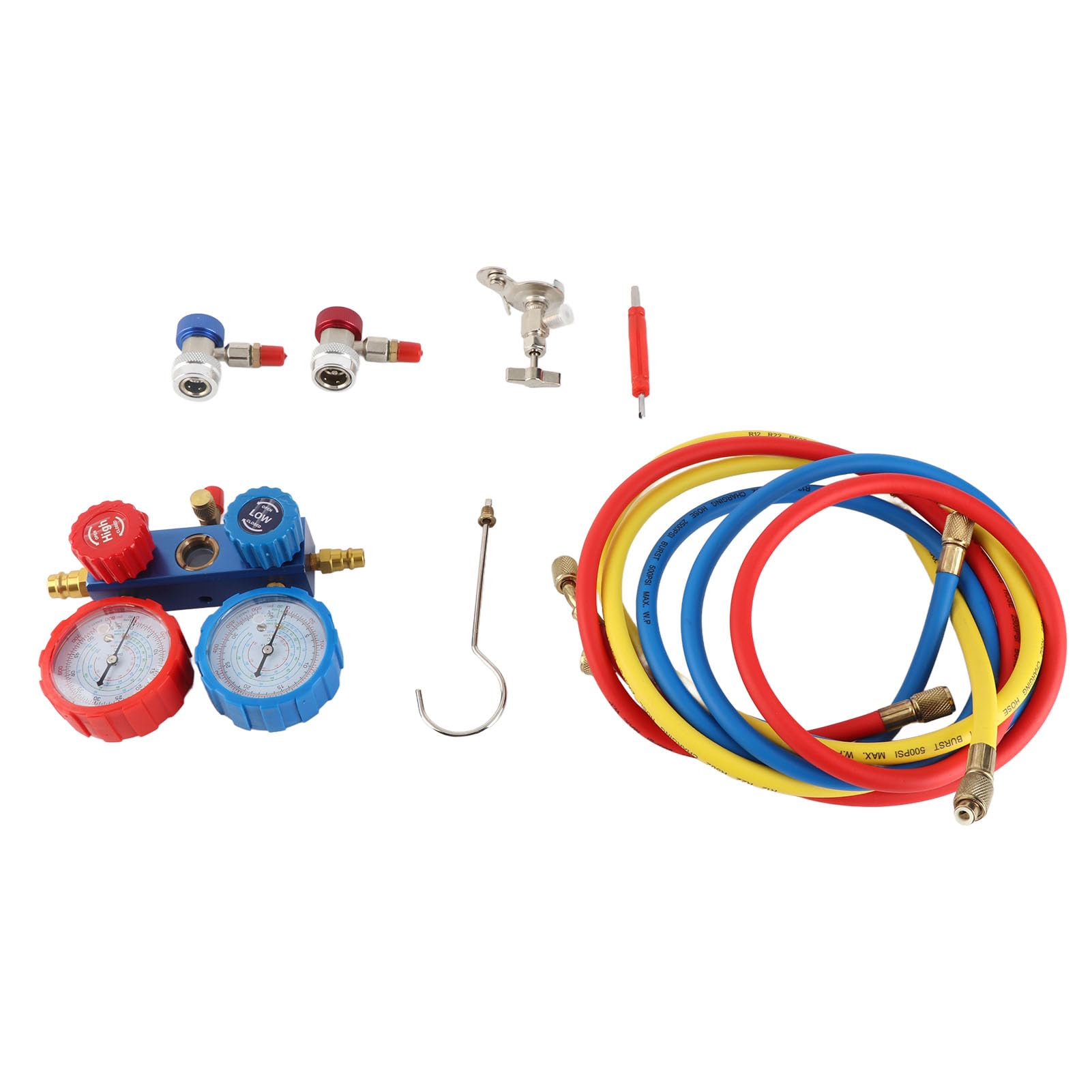 AC-Verteilermessgerät-Kit, Auto-AC-Messgerät aus Hochfestem Aluminium-PVC mit Reparaturwerkzeug für Kältemittel R134A R22 R12 R502