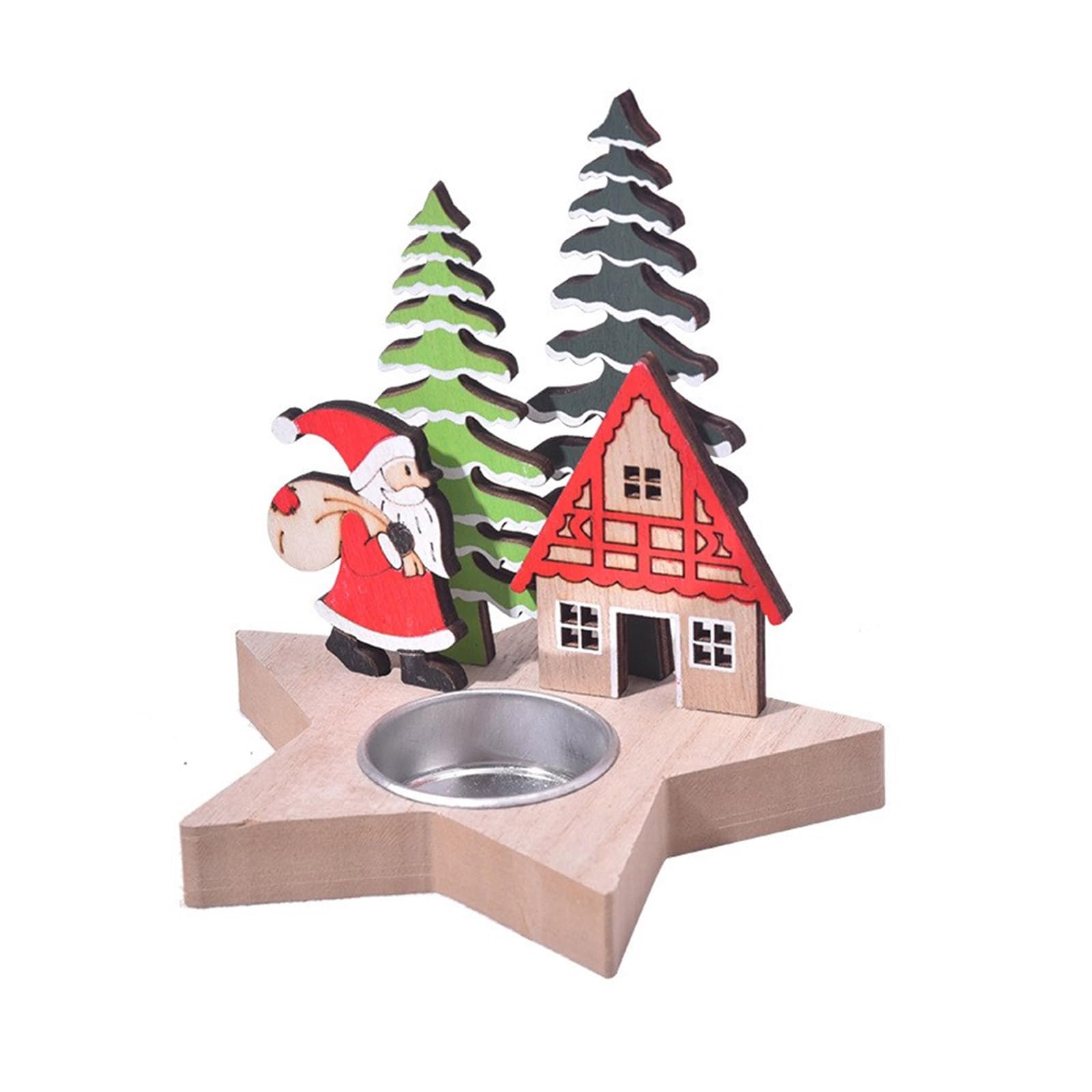 Kalttoy Decorative Wood Holder Candlestick with Cartoon Themes Option Suitable for Various Holiday Scene Christmas Ornament Enthusiasts