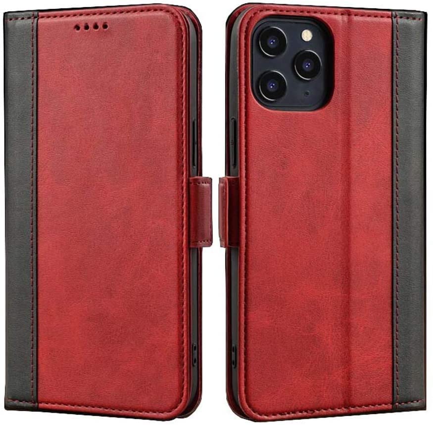 Étui en cuir synthétique rouge de qualité pour iPhone 12 Pro Max