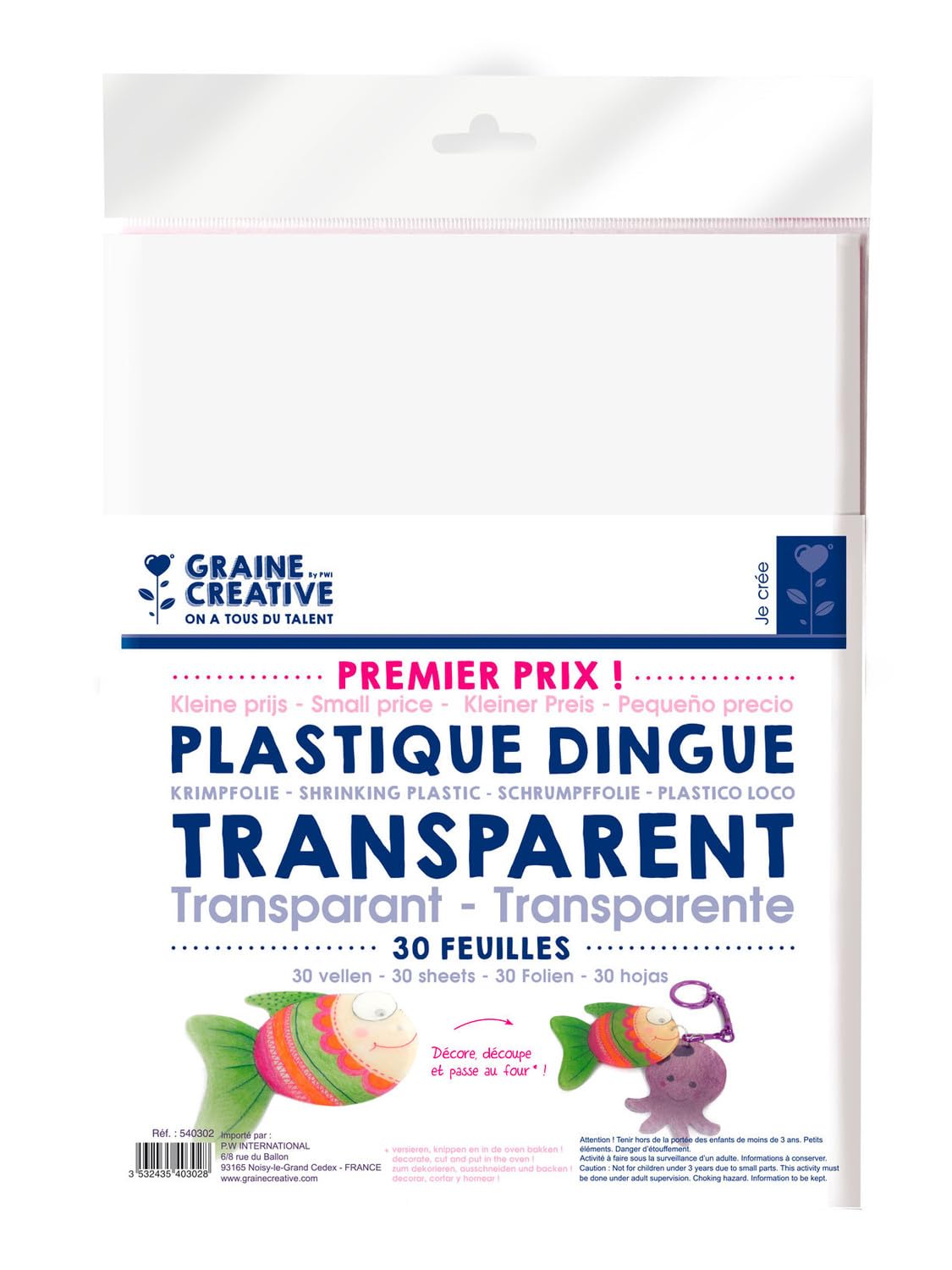 PW International - Plastique dingue transparent, sachet de 30 feuilles de 260 x 200 mm, 3 ans et plus