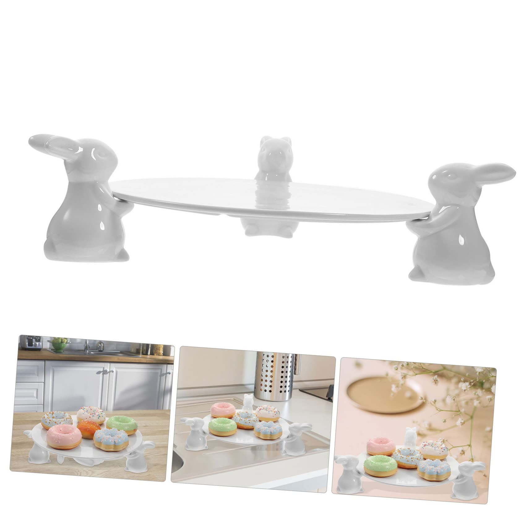 Alipis 1ensemble Plateau à Gâteau Rond Céramique Avec Décoration De Lapin Accessoire De Fête De Pâques Pour Desserts Et Fruits Pour Réunions Familiales Et Événements Festifs