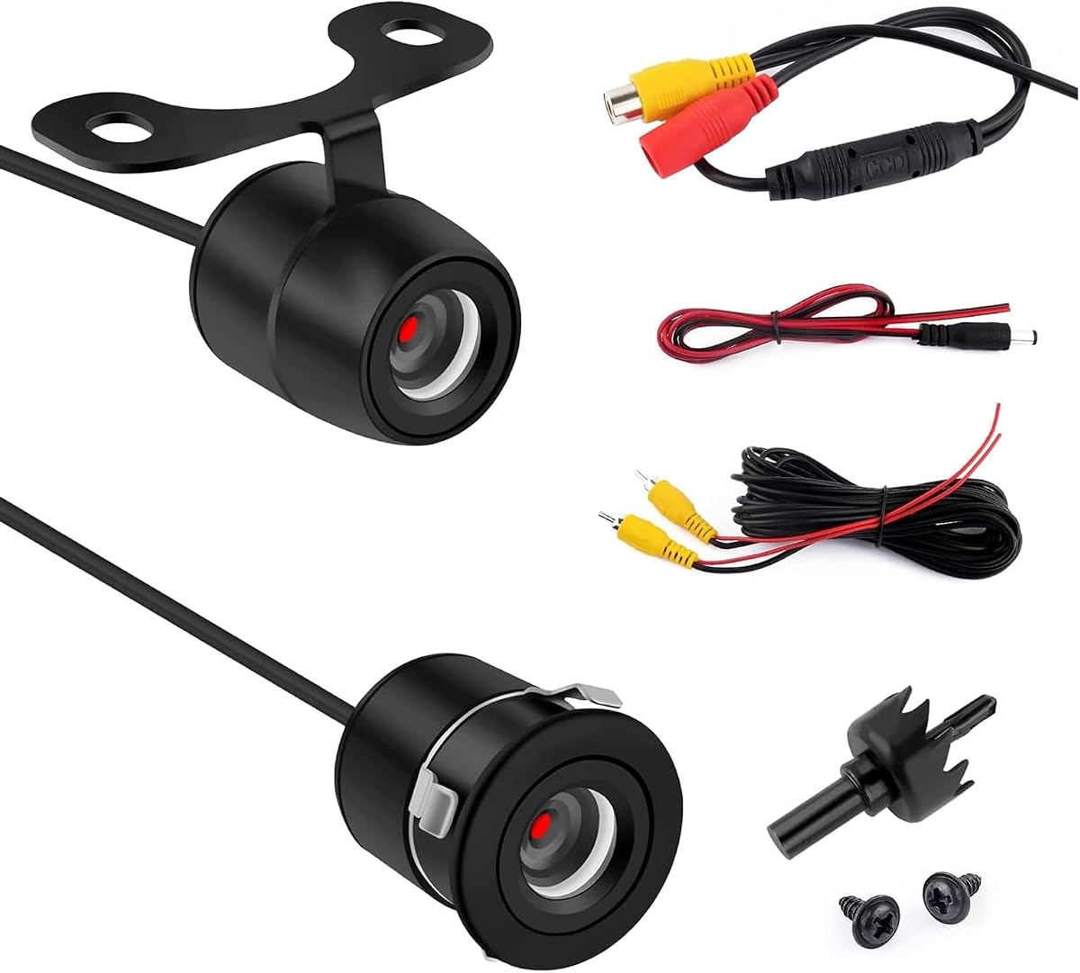 Backup Camera, IP68 Waterproof HD Night Vision, 170° Wide View Angle Rear/Side/Front View Camera Flush Mount, Universal Reverse Camera with Bracket Wire Harness 18.5mm (Black)