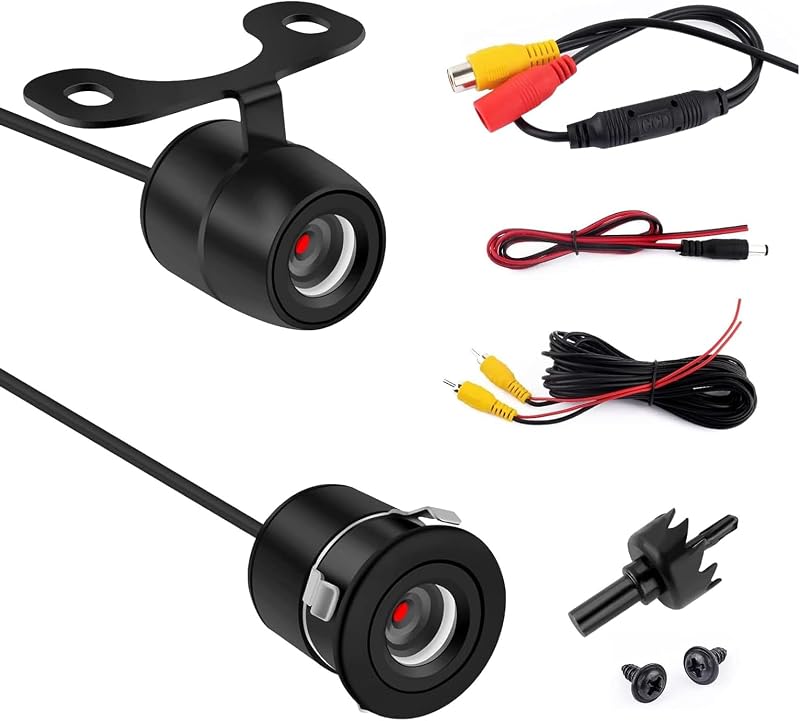 Backup Camera, IP68 Waterproof HD Night Vision, 170° Wide View Angle Rear/Side/Front View Camera Flush Mount, Universal Reverse Camera with Bracket Wire Harness 18.5mm (Black)