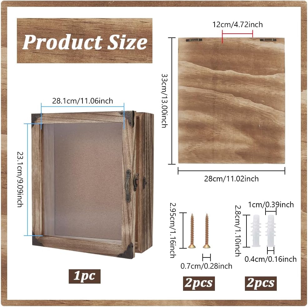 NBEADS Shadow Box Frame, 11.02x12.99x4.72inch Pine Display Case with Acrylic Visible Window Hinged Lid Rustic Wood Memory Box for Wedding Flowers Medals Keepsakes Display, Tan