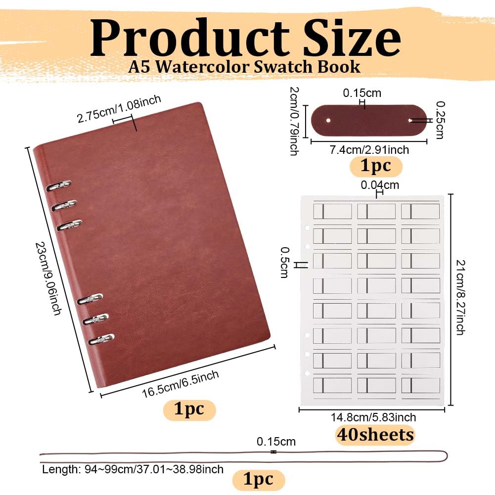OLYCRAFT A5 Aquarell Farbmusterbuch mit 40 Blatt 300g/m² Maler Farbtagebuch 21x14.8cm Tragbarer Farbmuster Ordner für Aquarell Gouache Ölpastell Lose Blatt Ordner Farbtest Journal