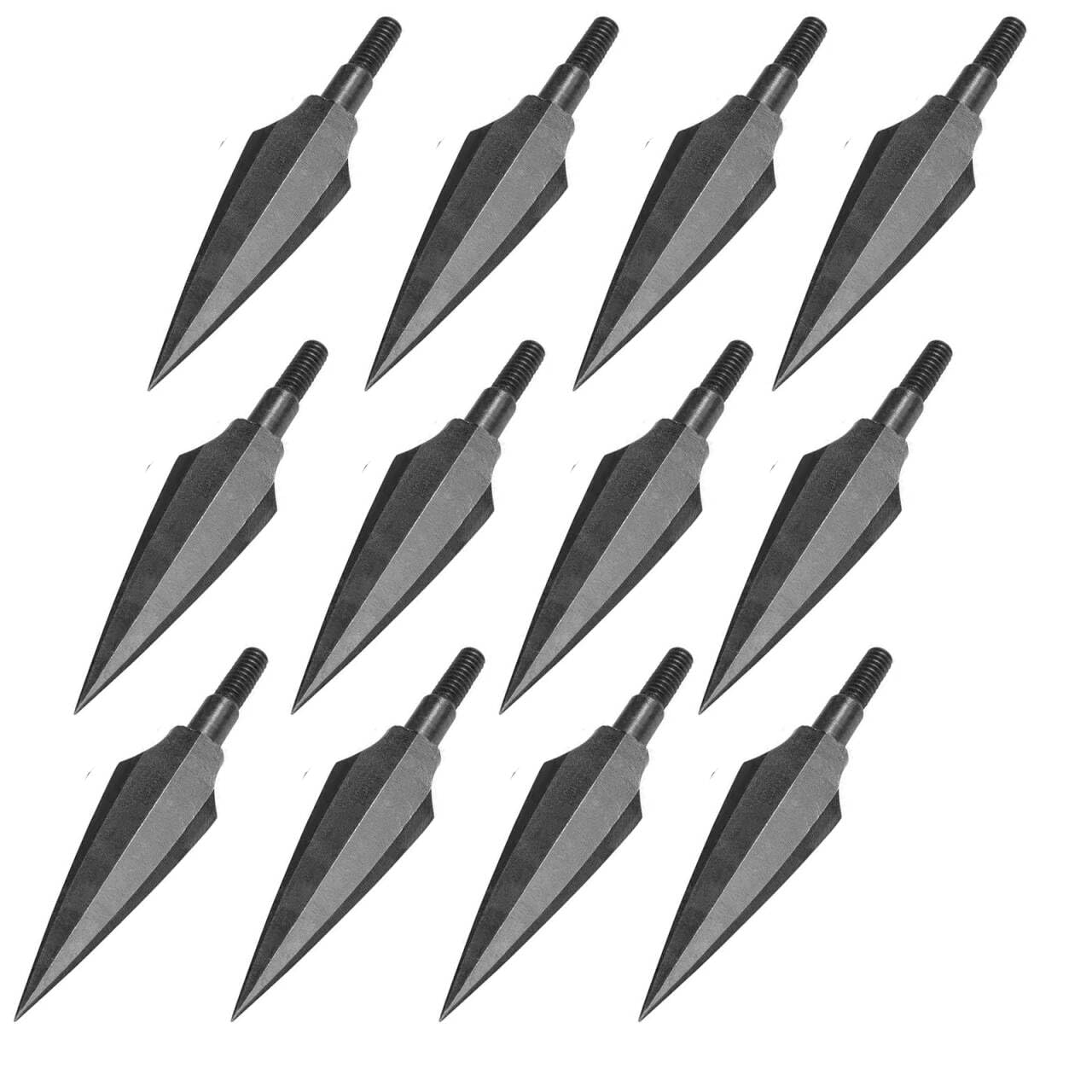 KURUGEILI 12 Pack 150 Grains Archery Traditional Broadheads Steel Points Screw-in Hunting Arrowheads Arrow Tip for Compound, Recurve Bow & Crossbow