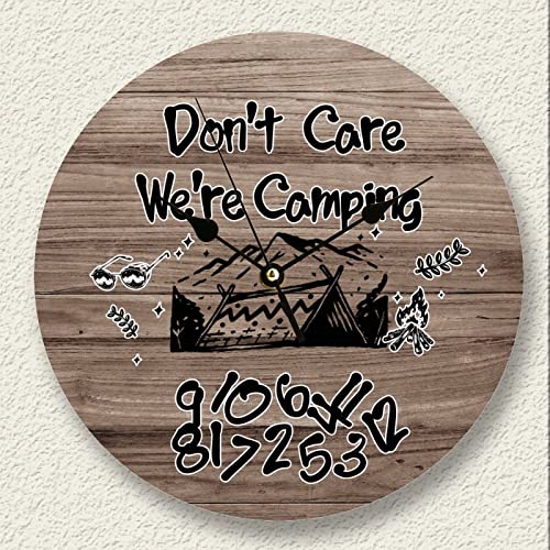 Vintage Wooden Wall Clock Rustic Beach Themed Coastal Round Large Wall Clocks Battery Operated Non Ticking Don't Care We're Camping Irregular Arabic Numerals Farmhouse Clock Bathroom Decor 12 Inch #TOP13