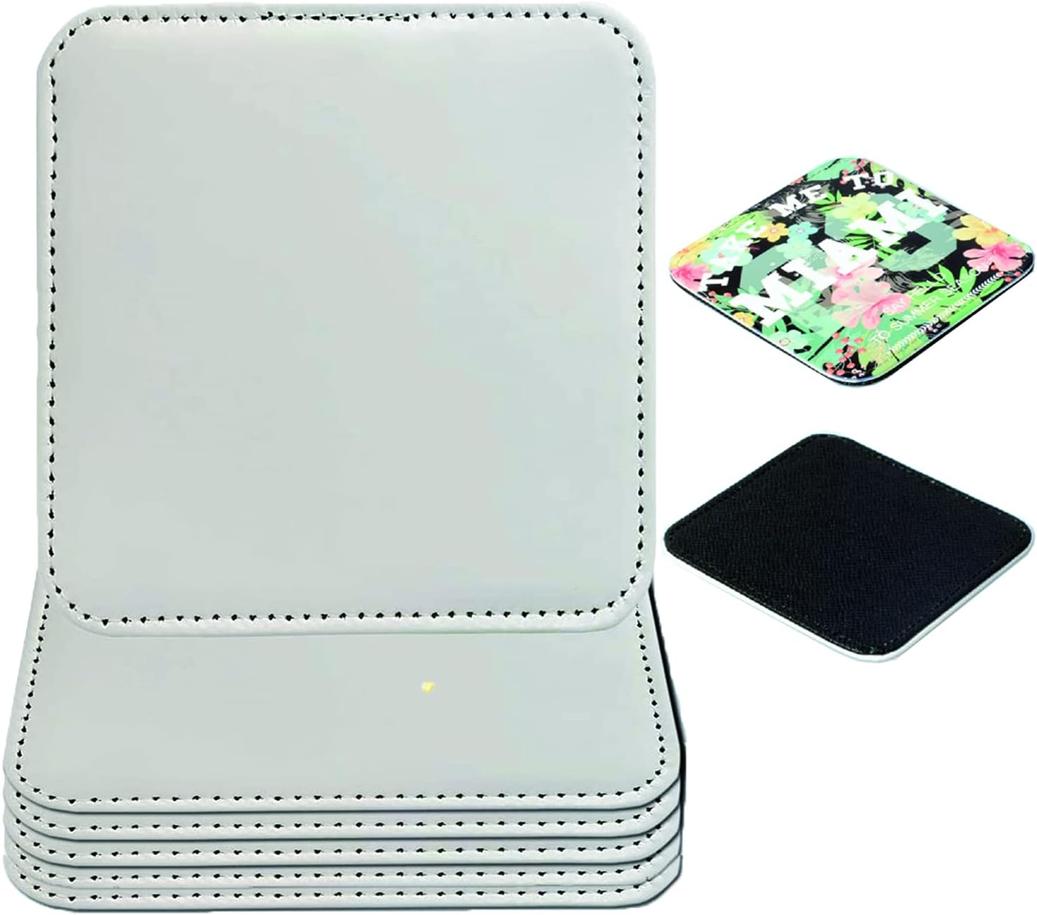 ACENTRY Sublimation PU Blank Surface for Heat Transfer Mug Coaster for Drinks, Black Leather Coasters Set of 6, Square, 9.5×9.5cm, Water and Dust Resistant, Protect Furniture from Scratch/Stains