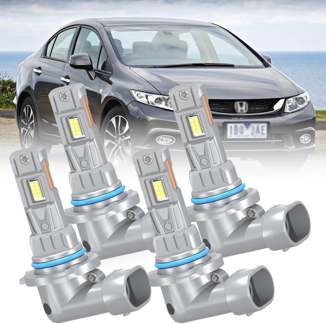 For Honda Civic Sedan 2004 2005 2006 2007 2008 2009 2010 2011 2012 2013 2014 2015, 9005 High beam and 9006 Low Beam lights LED Bulbs Combo, 6500K White, 600% Brightness, 1:1 Plug and Play, Pack of 4