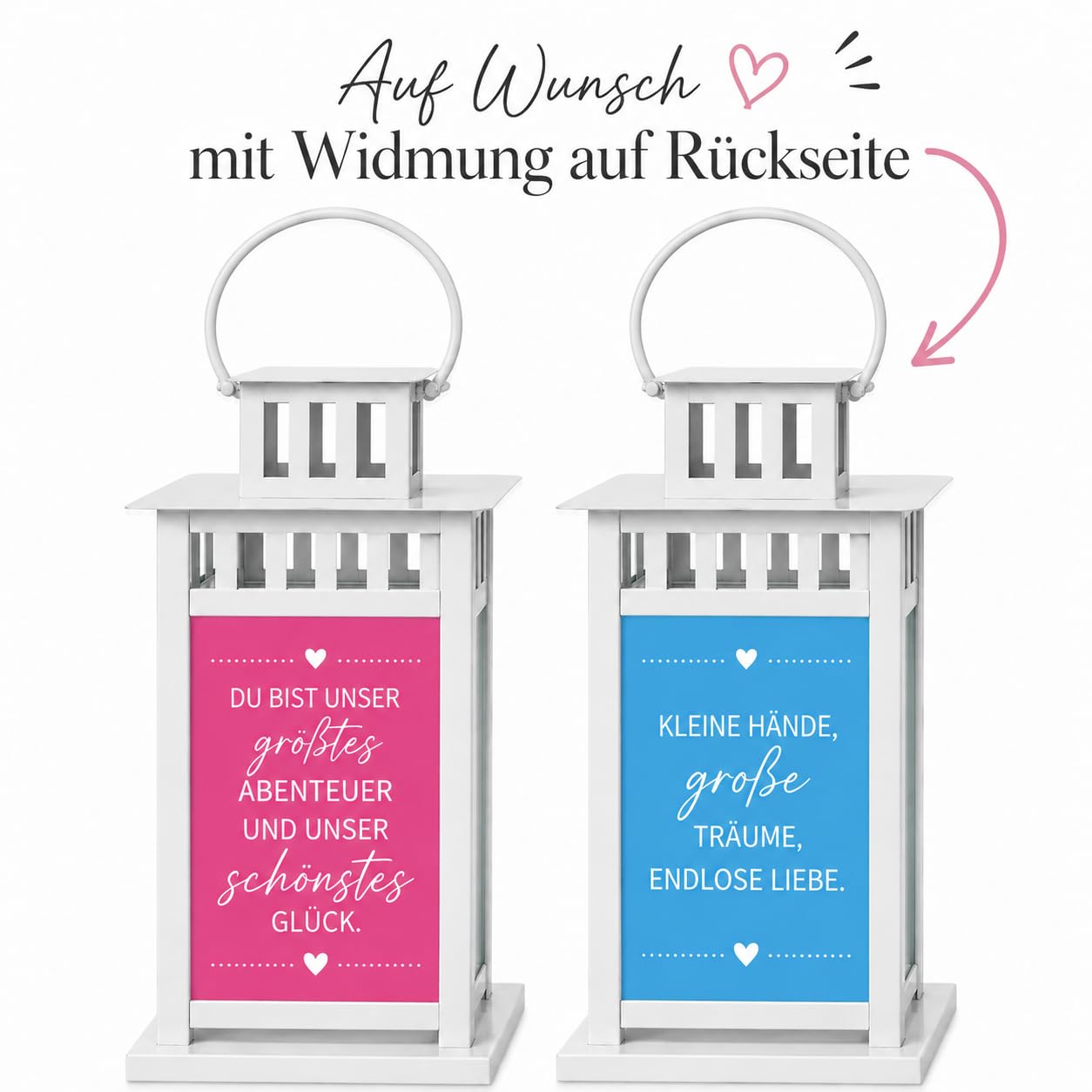 Personalisierte Geburtslaterne Weiß Metall mit Namen 20 cm