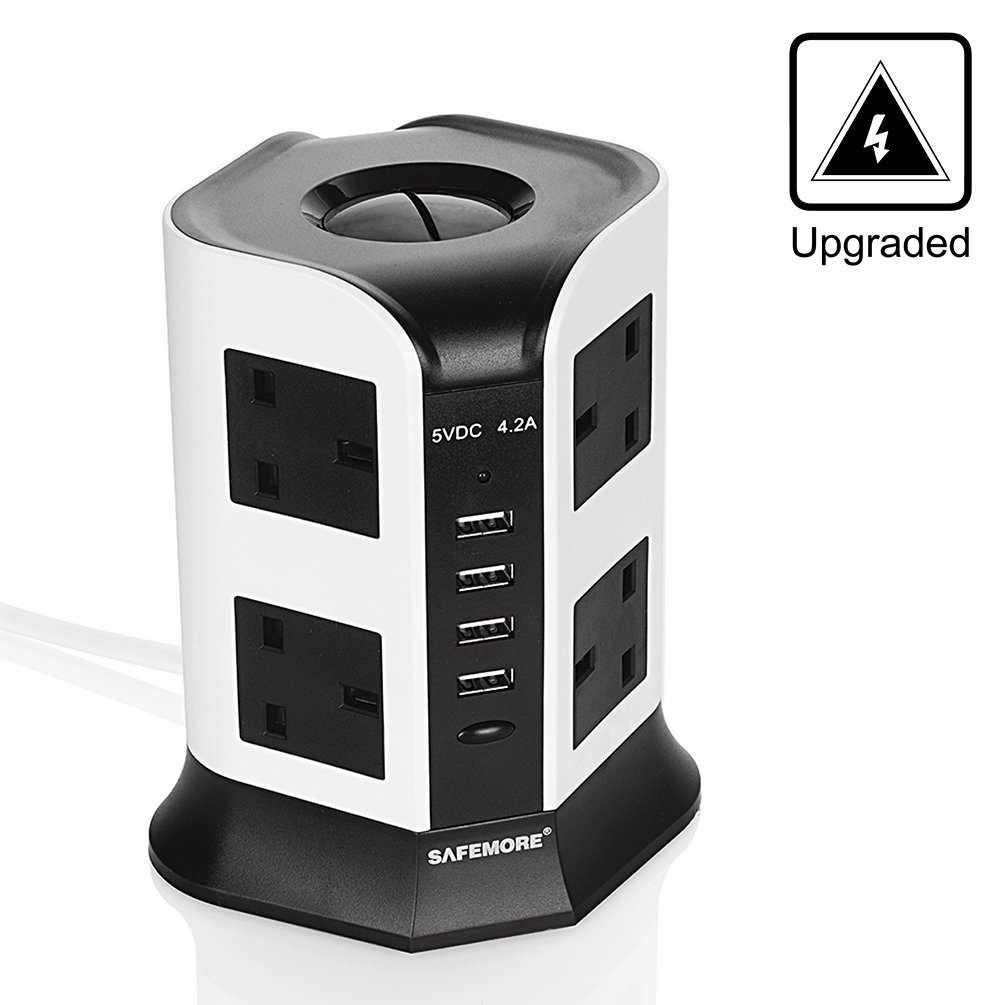 Buy SAFEMORE Extension Lead Tower Surge Protectors 8 Outlet Switched