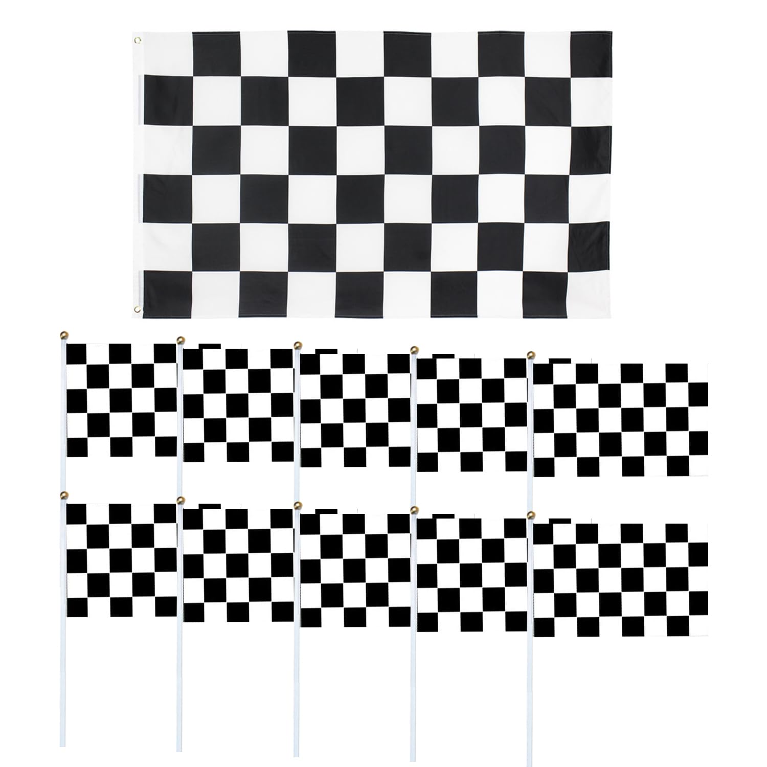 Drapeau De Course en Réseau Noir Et Blanc, 10 Drapeaux À Main, Décorations De Fête, Drapeaux D'Arbitres