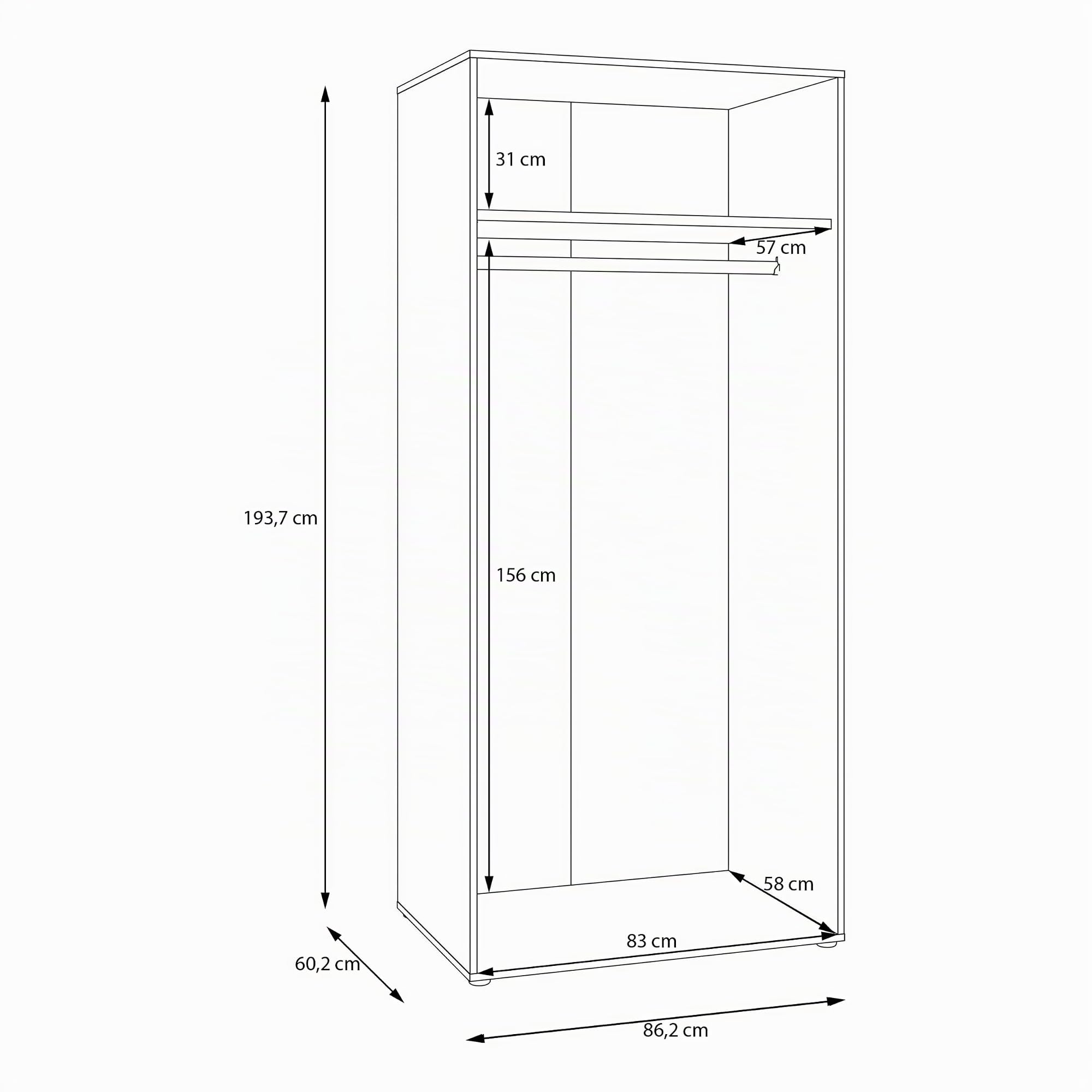 Forte LISSON Kleiderschrank 80 90, modern-minimalistischer Schrank, 2 Drehtüren, Einlegeboden und Kleiderstange, Holzwerkstoff, Kaschmir Beige, 86,2 cm breit x 193,7 cm hoch x 60,2 cm tief