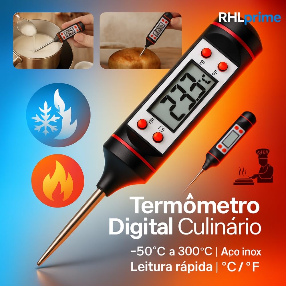 Termômetro Digital Culinário Display De Alta Precisão Para Alimentos Fácil Leitura Suporta Temperaturas até 300°C - Comidas, Líquidos, Carnes, Fornos e Cozinha - Alta Durabilidade Premium Termômetro Digital Culinário Display De Alta Precisão Para Alimentos Fácil Leitura Suporta Temperaturas até 300°C - Comidas, Líquidos, Carnes, Fornos e Cozinha - Alta Durabilidade Premium