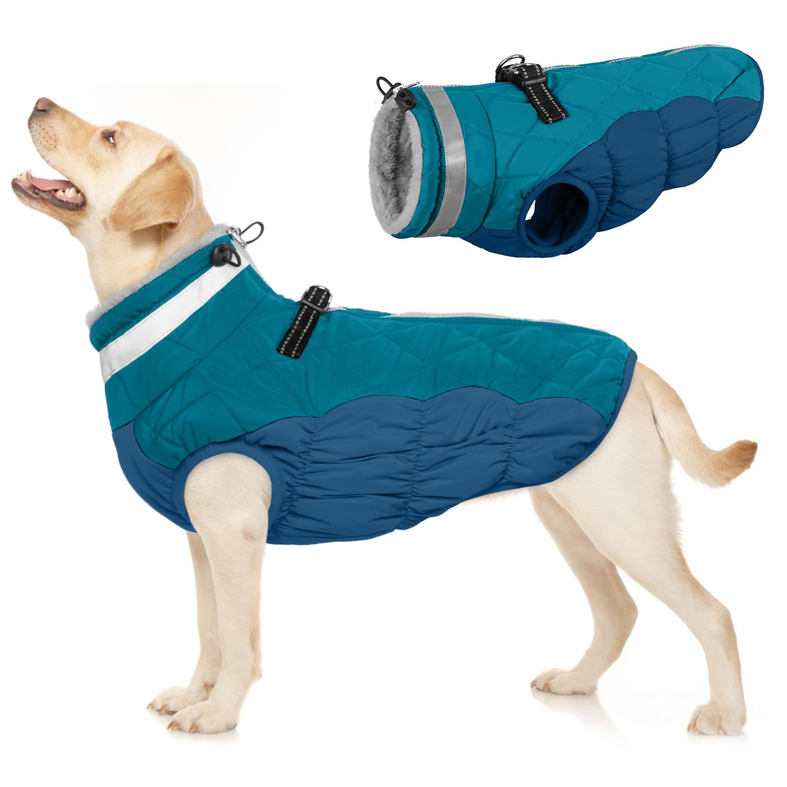 Hundemantel Wasserdicht, Warme Hundejacke Winter Jacke Winddichte Hundeanzug mit Reflektierender Streifen(Dunkelgrün, L)