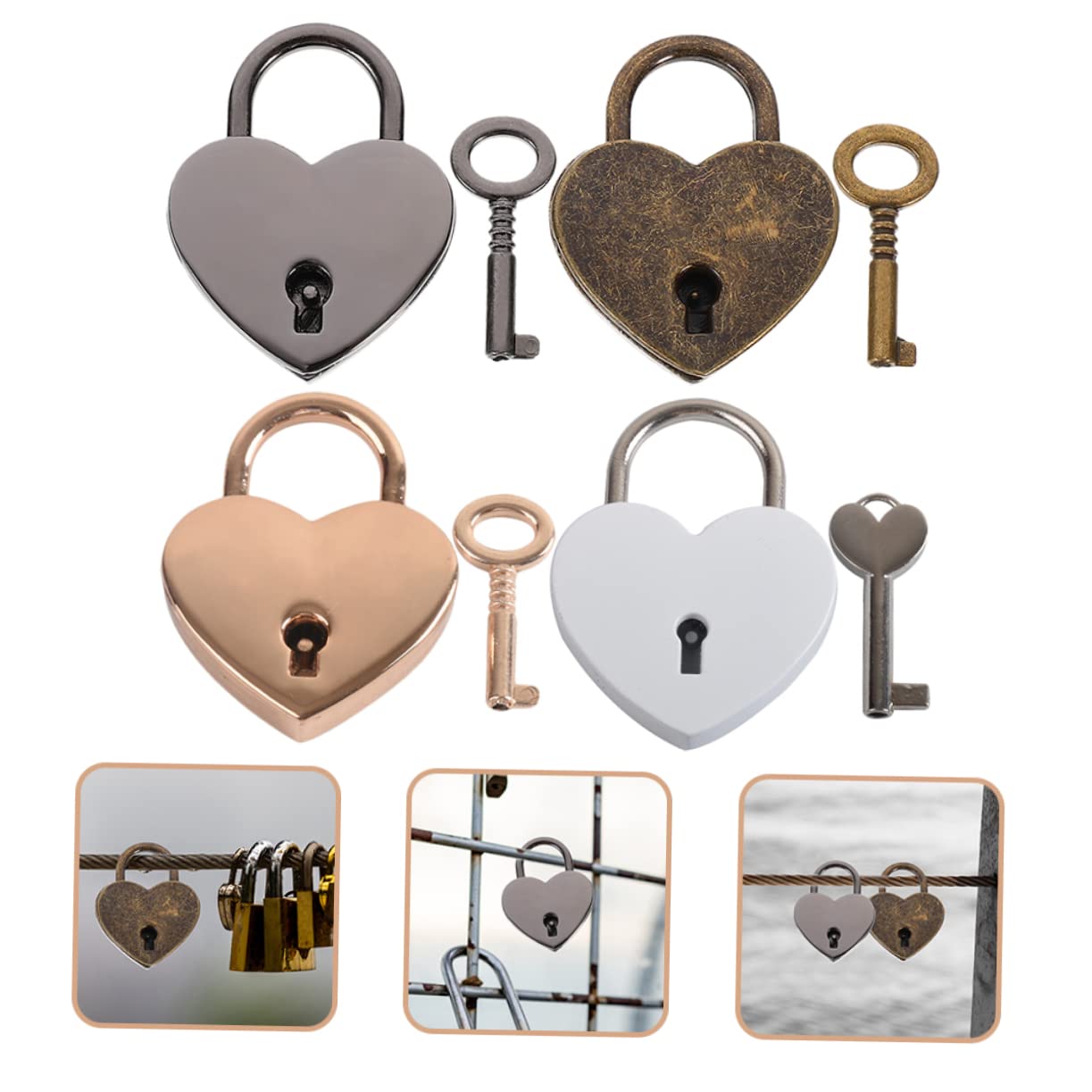 Housoutil Lot De 3 Cadenas À Bagages En Métal Avec Serrure En Forme De Cœur Et Clés Petit Cadenas Pour À Main Agenda 4 Pièces X 3
