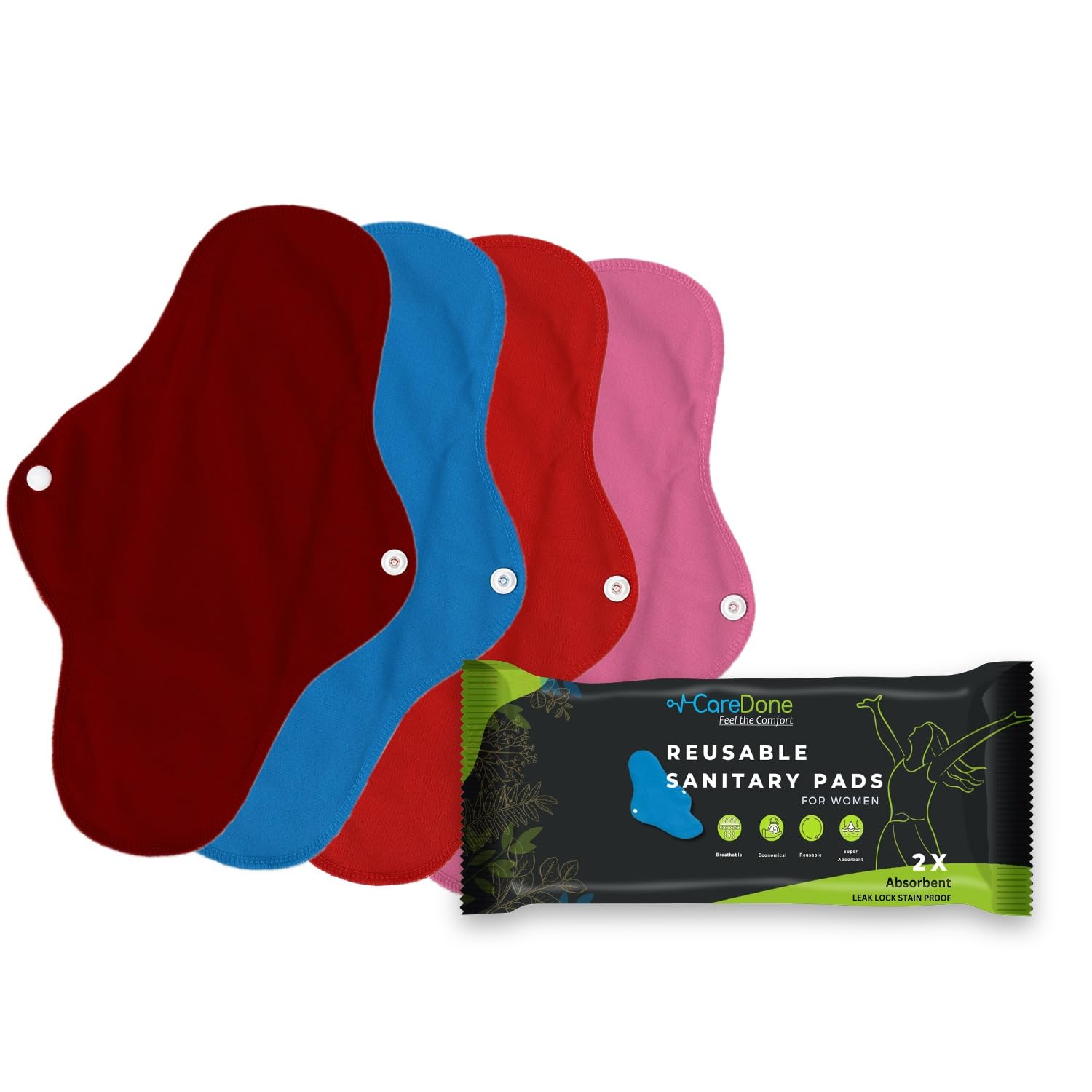 CareDone Soft And Absorbent Reusable Cloth Period Pads For Heavy Flow Leak-Proof Overnight Protects, Multicolor Cloth Pads Set With Wings For Women, Washable Overnight Cloth Period Pads. (Pack Of 4) (B0CJJSJ9FK) Amazon Price History, Amazon Price Tracker