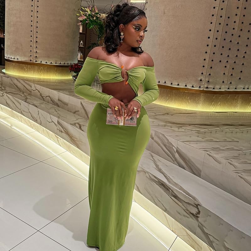 Women Sexy Hollow Out Bodycon Dress Long Sleeve Belly Cutout Maxi Long Dresses for Cocktail Party Festival Dress - Image 5