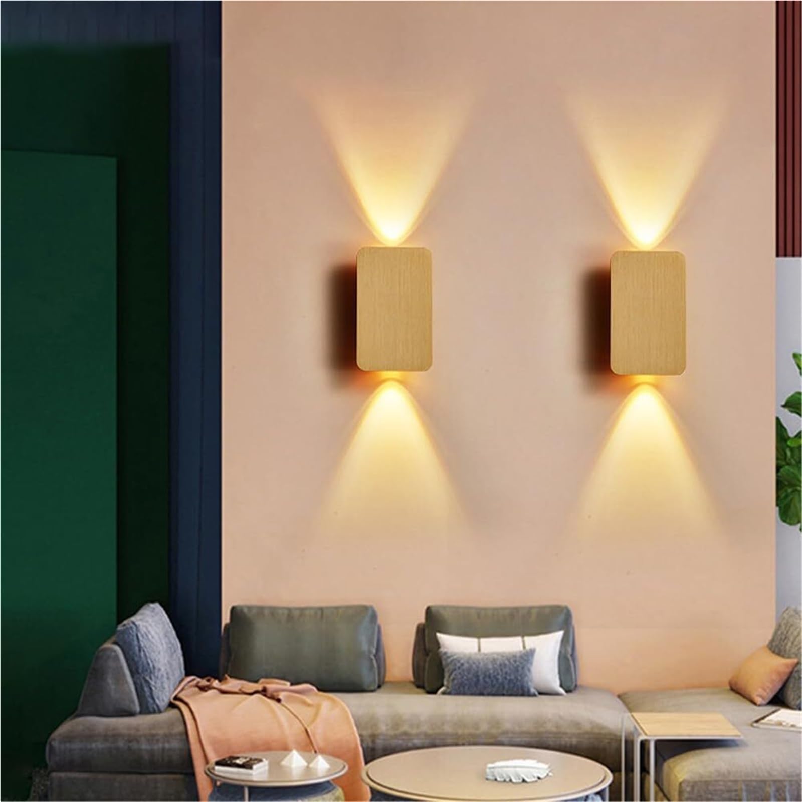Nowoczesne kinkiety ścienne, wewnętrzne lampy LED w górę i w dół, 6 W, aluminiowe lampy ścienne ze szczotkowanym wykończeniem, do salonu, sypialni, przedpokoju, kina domowego, schodów (złoty, 4000 K)
