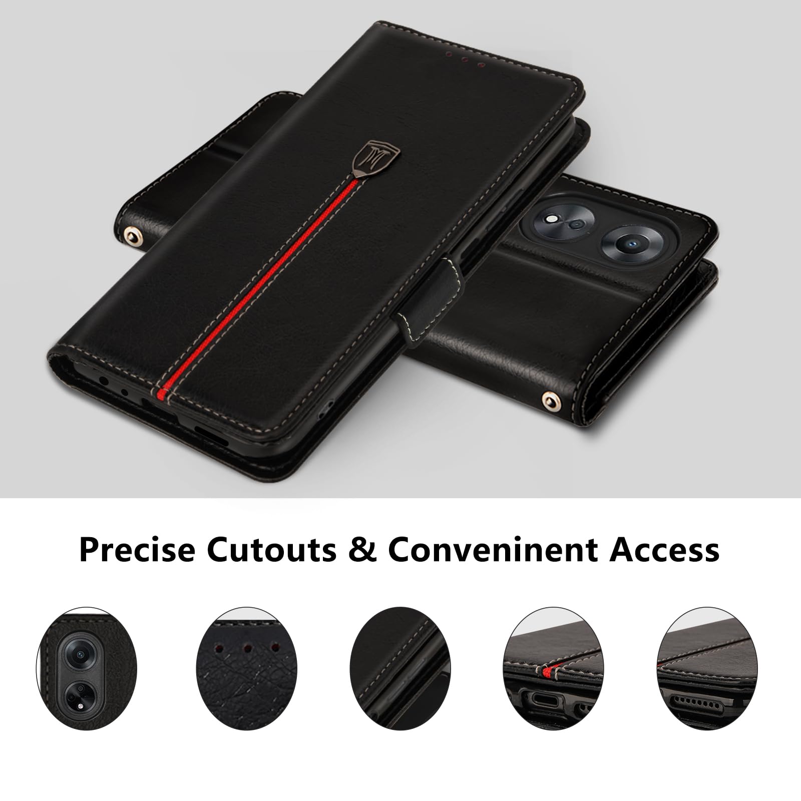 Cover per Oppo A38/OPPO A18 4G, Custodia Flip Pelle Portafoglio, Magnetica Libro Slot Schede Cover per Oppo A38 4G, Silicone TPU Bumper Wallet Supporto Antiurto Case Per OPPO A18 4G Nero